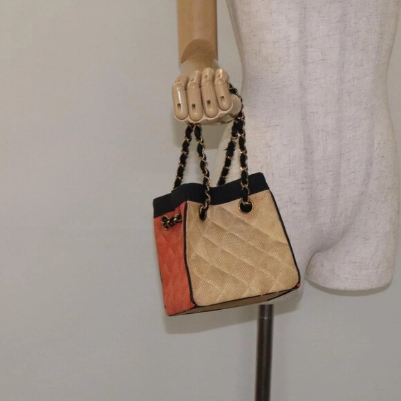 CHANEL Matelasse Chain Hand Bag Raffia Orange Gold CC Auth 130503 - Picture 13 of 15